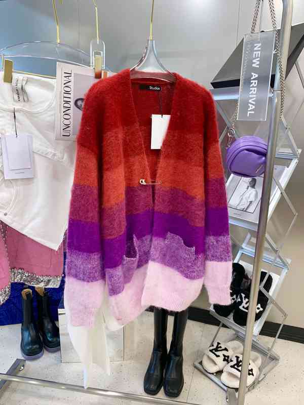 

Women's Sweaters sweater female designer clothing spring and autumn winter cardigan round neck rainbow gradient stripe fashion high quality IHS6, Multi