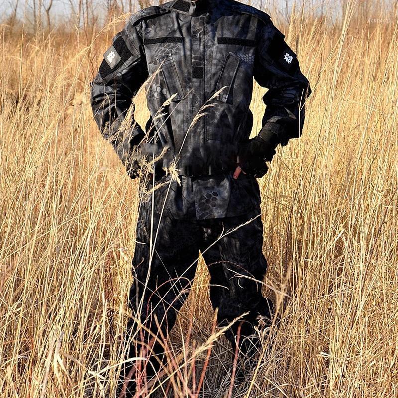 

US Men Outdoor Breathable Secret Collar Army Camouflage Combat Uniform Set Apparel Suit Hunting Camo Clothing1, Black