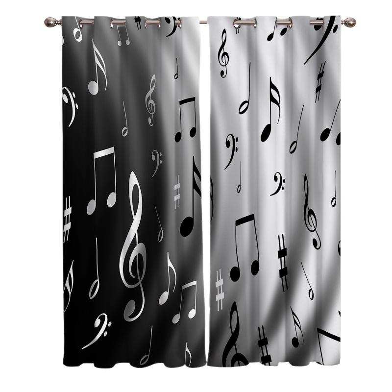 

Water Wave Music Black White Musical Notes Window Curtains Living Room Fabric Drapes Curtain Home Decor Curtains for Bedroom, Wxf03280clbz1