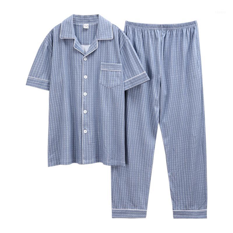 

2020 Smart Casual New Turn Down Collar Pajamas Sets Mens Pajama Set Homesuit Homeclothes Sleepwear Short Sleeve Long Pants Plaid1, 8127