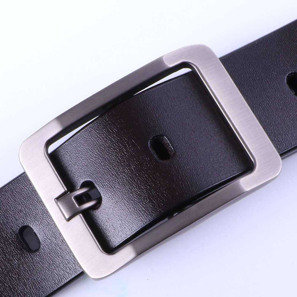 

Men's pin buckle leather belt Korean leisure two-layer leather belt, Black