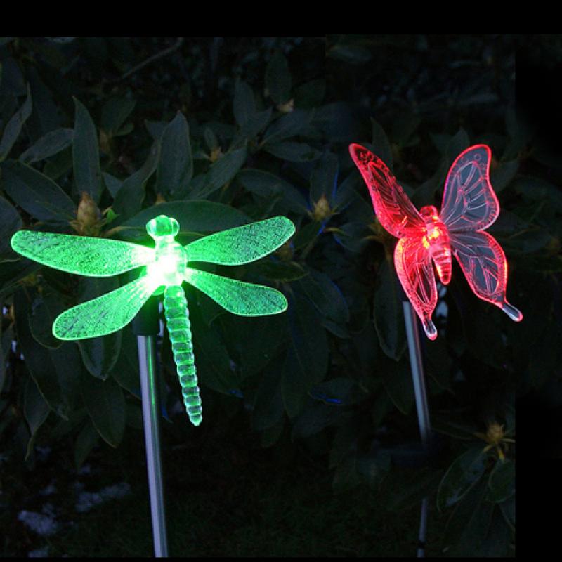 

2 Pack LED Party Home Decor LED Solar Garden Stake Light Multi Color-Changing Butterfly Dragonfly Garden Decor Figurines Lights