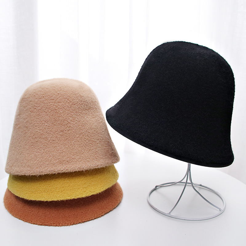 

Hat women's 2020 autumn and winter warm new product woolen bell-shaped basin hat Japanese bucket thin fisherman, E-125-black