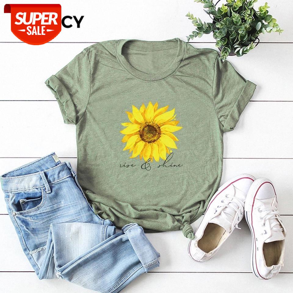 

JFUNCY Sunflower Print T Shirt Women Summer Shirts 100% Cotton Short Sleeve Woman T-shirt Oversize Casual Female Tees Tops #Mq07, White