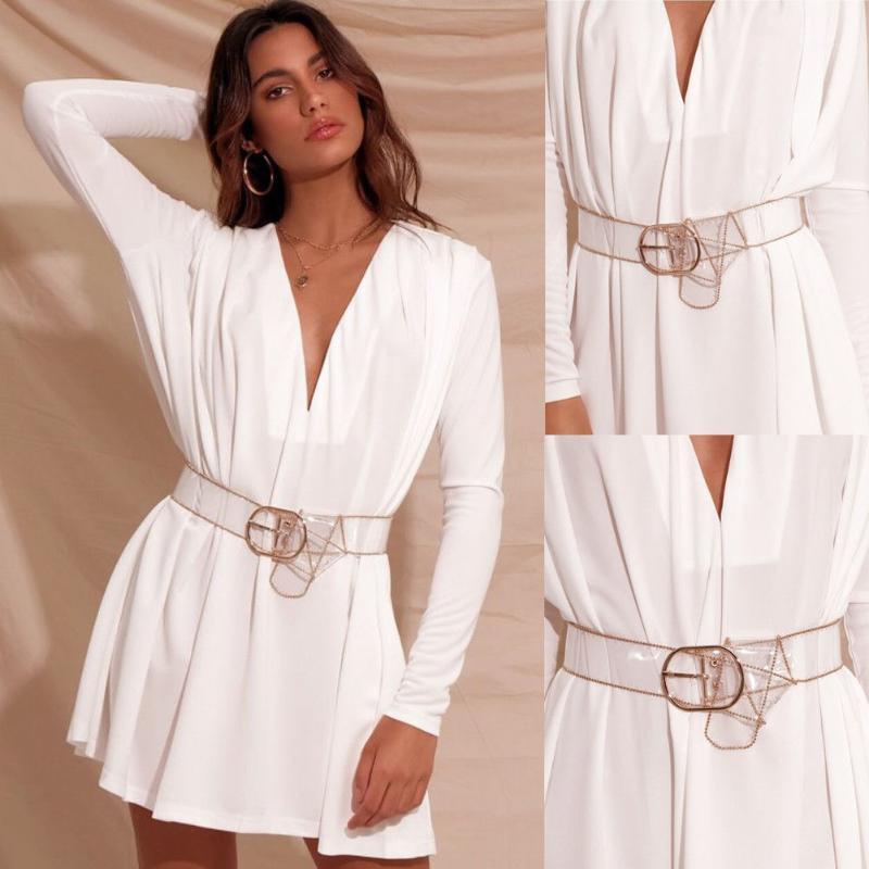 

2020 Women Stretch Buckle Waist Belt Transparent Wide Leather Elastic Cinch Waistband Fashion Decorate Belts1, White