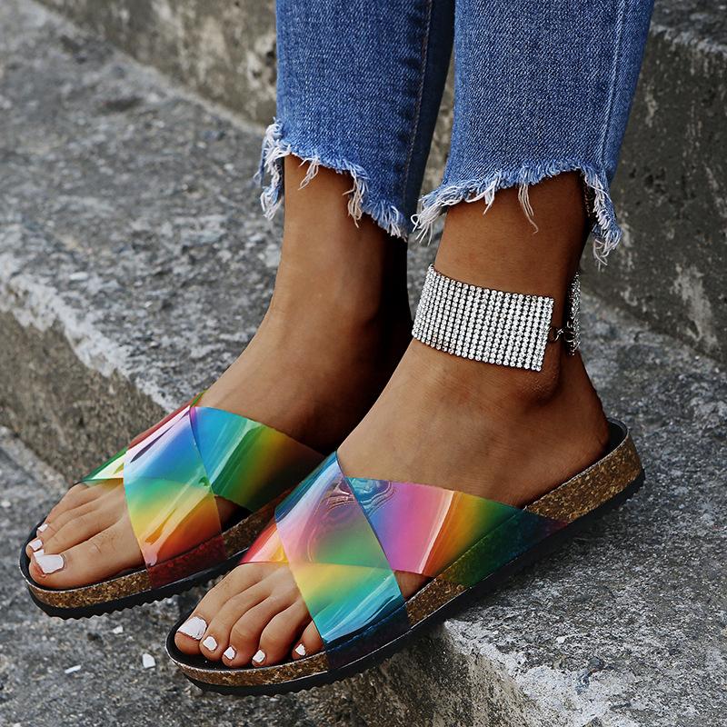 

Women Flat Slippers Summer Pvc Transparent Ladies Sandals Open Toe Beach Shoes Platform Outdoor Slides Female Roman Flip Flops, As pic