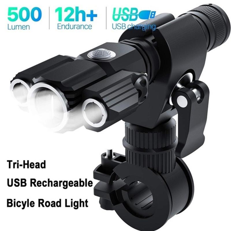 

Triple Heads Bicycle Lights Bike 500 Lumens USB Charging Waterproof Shakeproof Cycling Front Lights Lamp Lantern