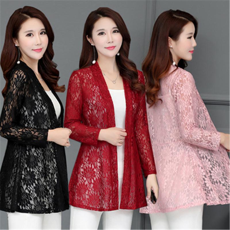 

Women's Jackets Long Women Lace Coat Cardigan Summer Plus Size Pink Net Yarn Hollow Out Sun Clothes Shawl Coats Elegant Black Jacket 5XL, Black;brown