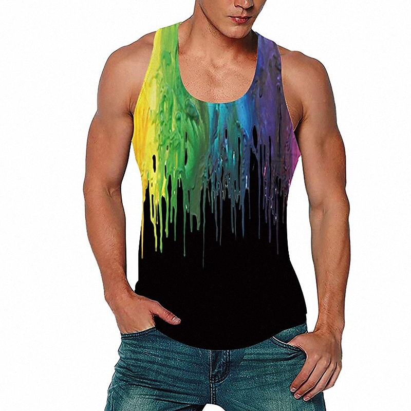 Men's Tank Top Vest Undershirt 3D Print Colorful Crew Neck Daily Holiday 3D Print Print Sleeveless Tops Casual Beach Rainbow / Summer e0zK#