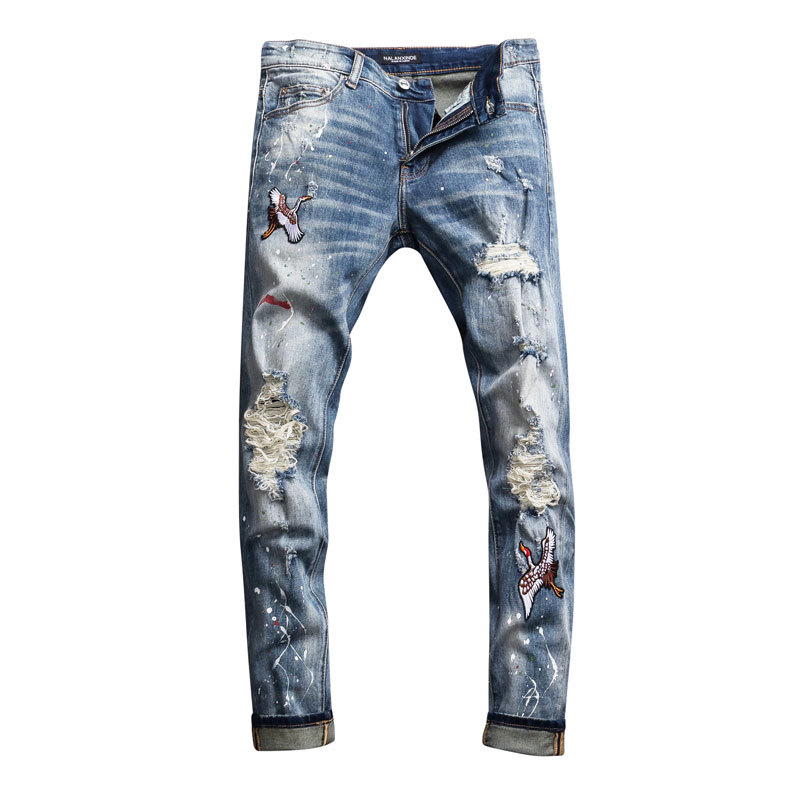 

2021 New Breeze Trousers Men Designer Hip Embroidery Denim Pants High-street Fashion Biker Zy1o, Blue