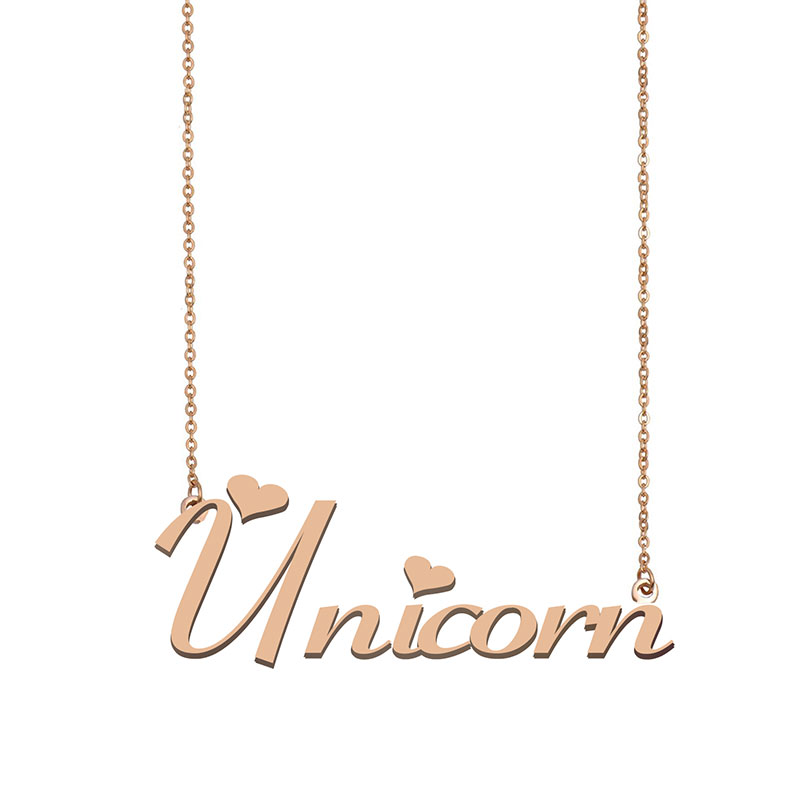 

Unicorn Name Necklace Custom Nameplate Pendant for Women Girls Birthday Gift Kids Best Friends Jewelry 18k Gold Plated Stainless Steel, Silver