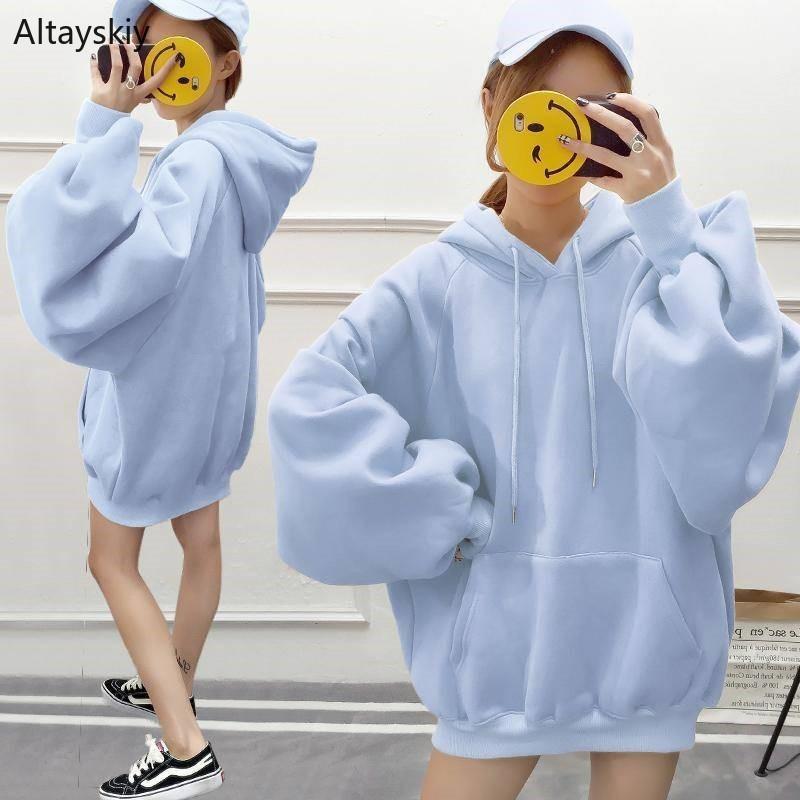 

Hoodies Women Hooded Solid Simple All-match Leisure Oversize Pullovers Korean Style Warm Kawaii Womens Loose Trendy Clothing New1