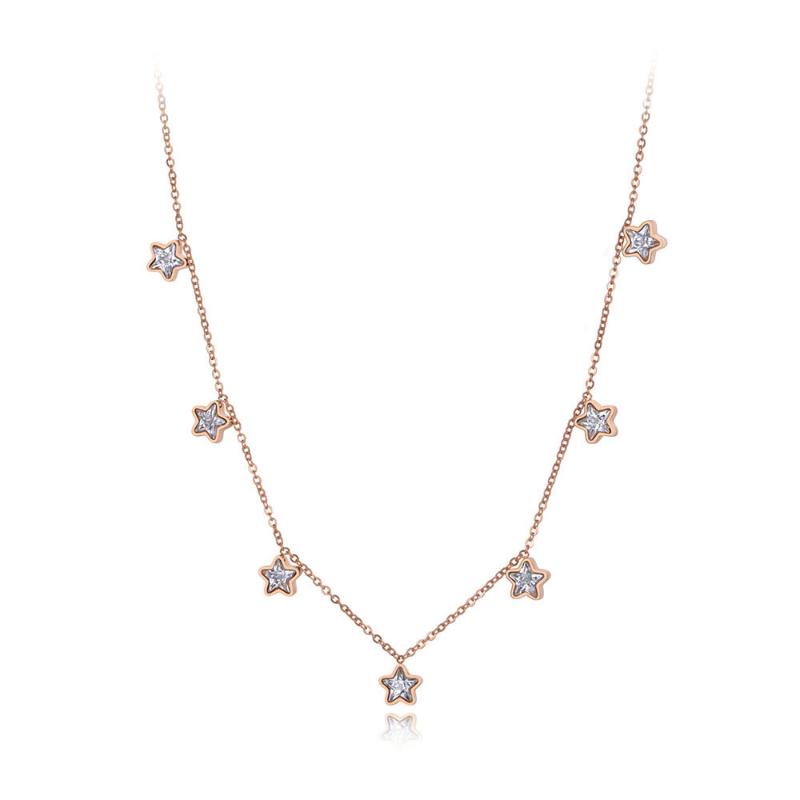 

Trendy Bohemia Stainless Steel CZ Crystal Love Star Choker Necklaces For Women Girl Chic Charm Pendant Necklace N19204