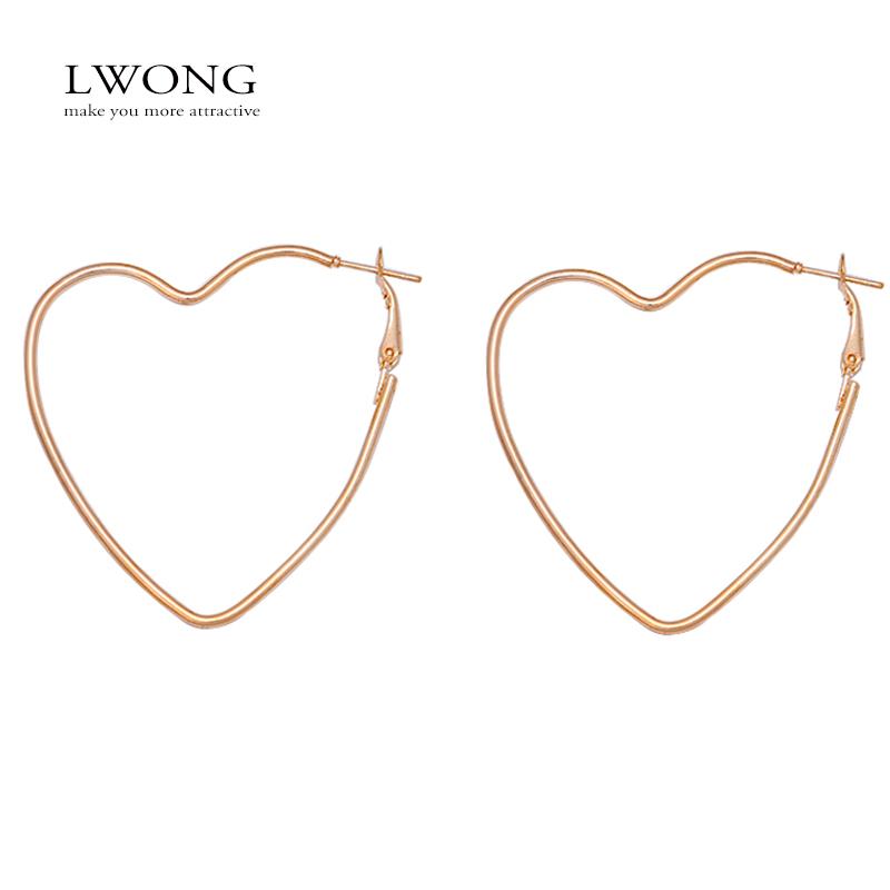 

LWONG 2021 Hot Selling Gold Silver Color Hollow Out Heart Hoop Earrings for Women Simple Large Hoops Minimalist Earrings Aros