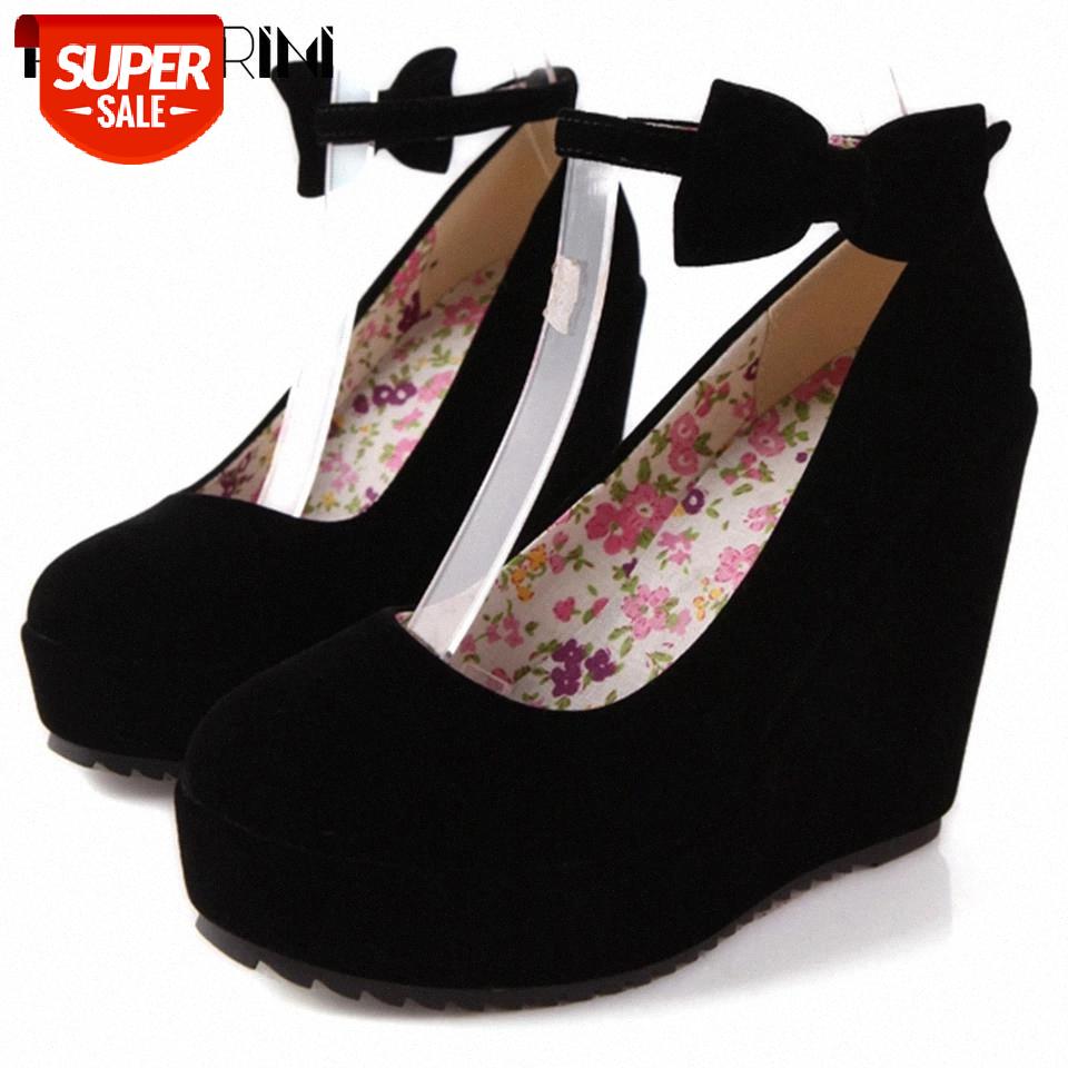 

RIBETRINI Girl Butterfly Know High Wedges Shoes Round Toe Flock Women Pumps Party Sweet High Heels Spring Party Pumps #fw3b, Black