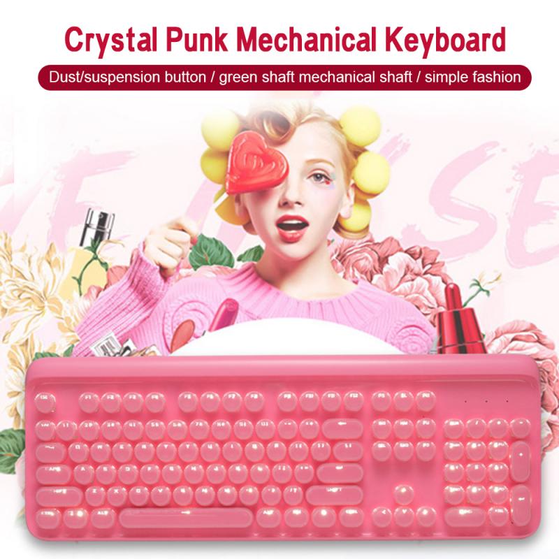 

Mechanical Keyboard Blue Switch Solid Color 87 Keys White Backlit Crystal Key Cap Esports Gaming Desktop Computer
