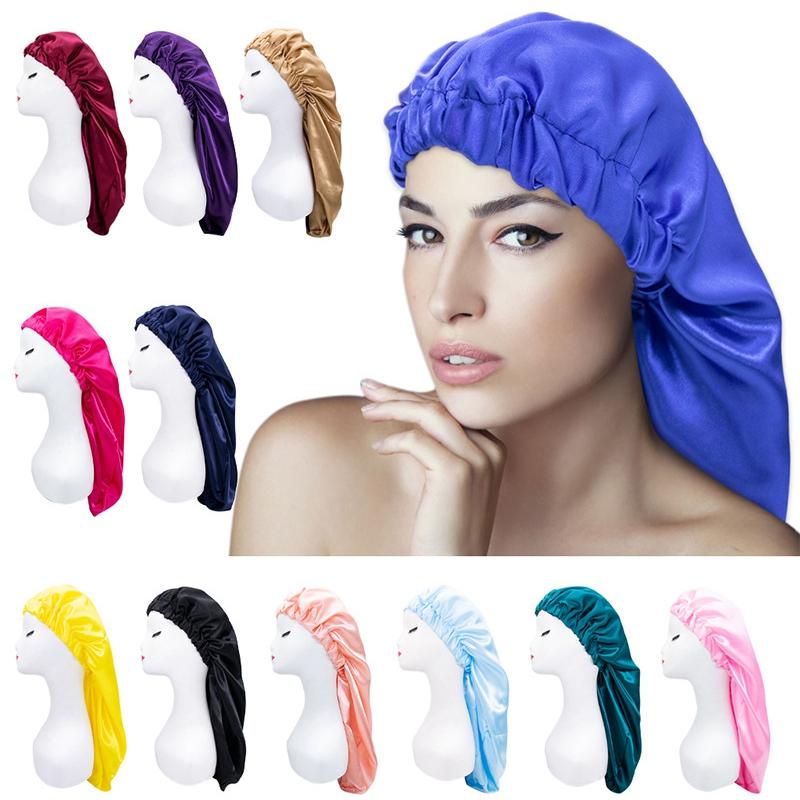 

African Women Silky Long Tube Satin Bonnets Elastic Band Head Wrap Night Sleeping Caps TB240, Purple