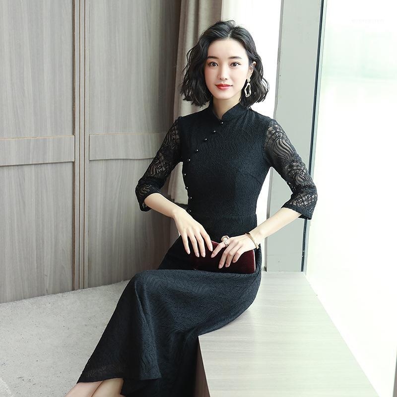 

Lace Dress National Style Cheongsam Long Style 2020 Spring And Summer New Fashion Small Fresh Cheongsam Skirt Modern Qipao Dress1
