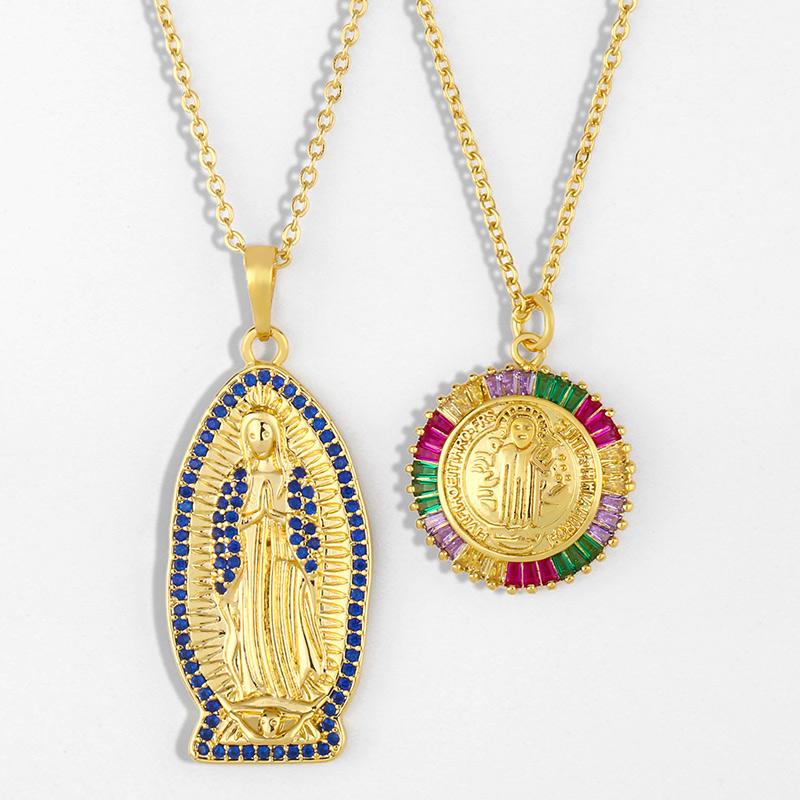 

FLOLA Gold Virgin Mary Pendant Necklaces For Women Multicolor Catholic Necklace Religious Jewelry virgen de guadalupe nker14