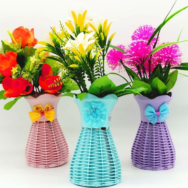 

Creative Rattan Plastic Vase 4 Colors Flower Pot Flower Basket Decoration Vases For Flowers Desktop Nordic Mini Vase Home Decor1