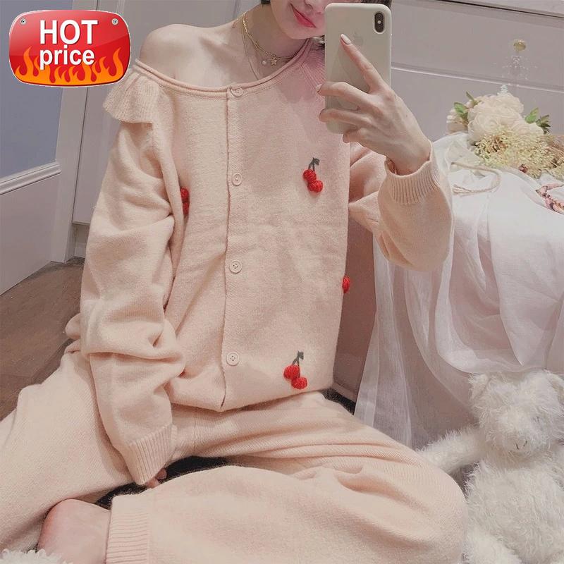 

Kawaii Lounge Wear Soft Pajamas for Women Autumn Winter Sweet Lolita Girl Cute Pink Lingerie Sleepwear Lovely Home Clothes 2020 #WD7D, Black;white