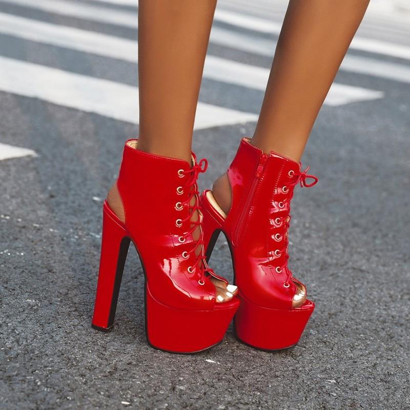 

Womens Platform Peep Toe Snake Pattern Block Super High Heel 17CM Ankle Straps Slingbacks Boots Sexy Nightclub Shoes Plus Size, Black