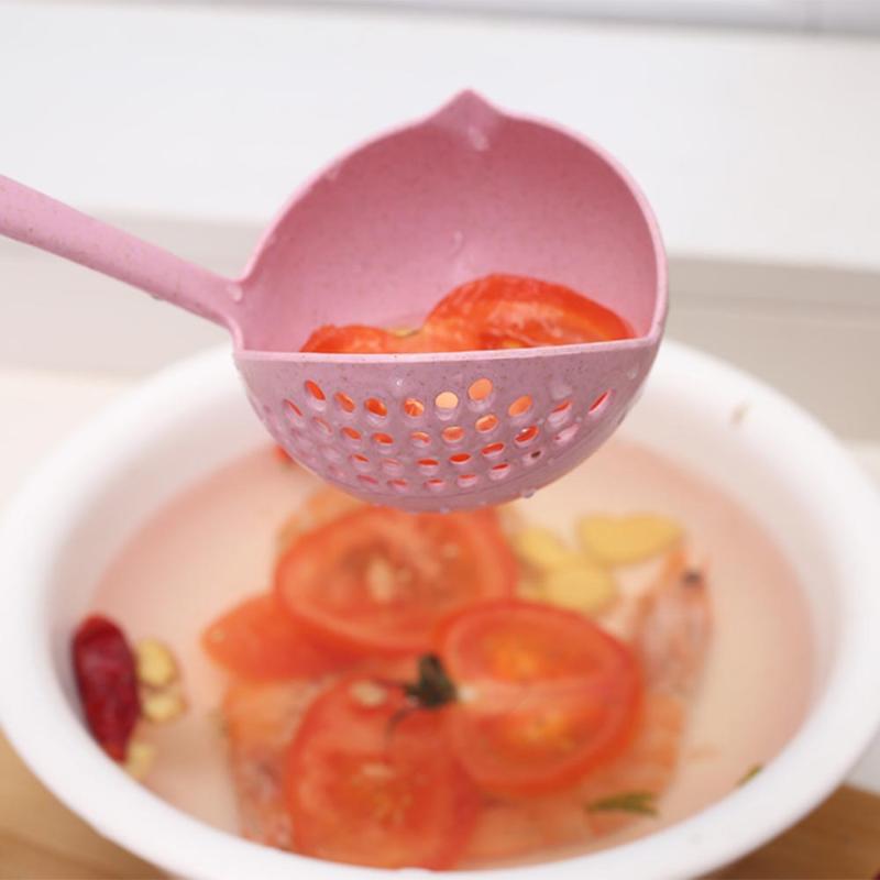 

2 in 1 Long Handle Soup Spoon Home Vegetable Strainer Large Cooking Colander Shovels Kitchen Scoop Plastic Ladle Tableware