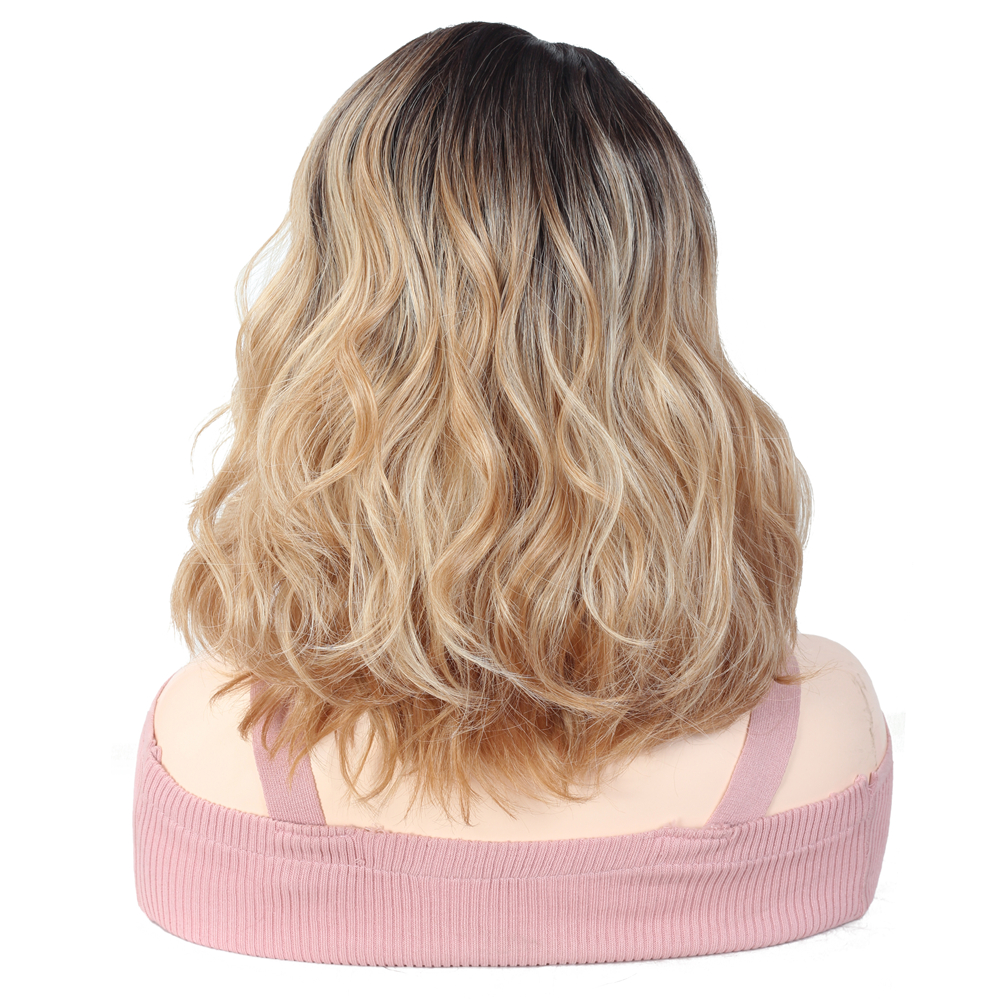 Costume Accessories Ombre Blonde Lace Front Wig BOB Short Synthetic Hair Wig For Black White Women L Part Lace Trendy Natural Wave Wig-image-749078925