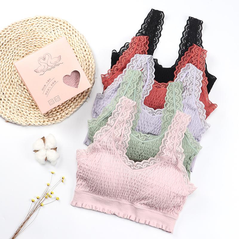 

Women's Sports Tube Top Lace Wire Free Bra Camisole Seamless Crop Top Fashion Street Wild Underwear, Black