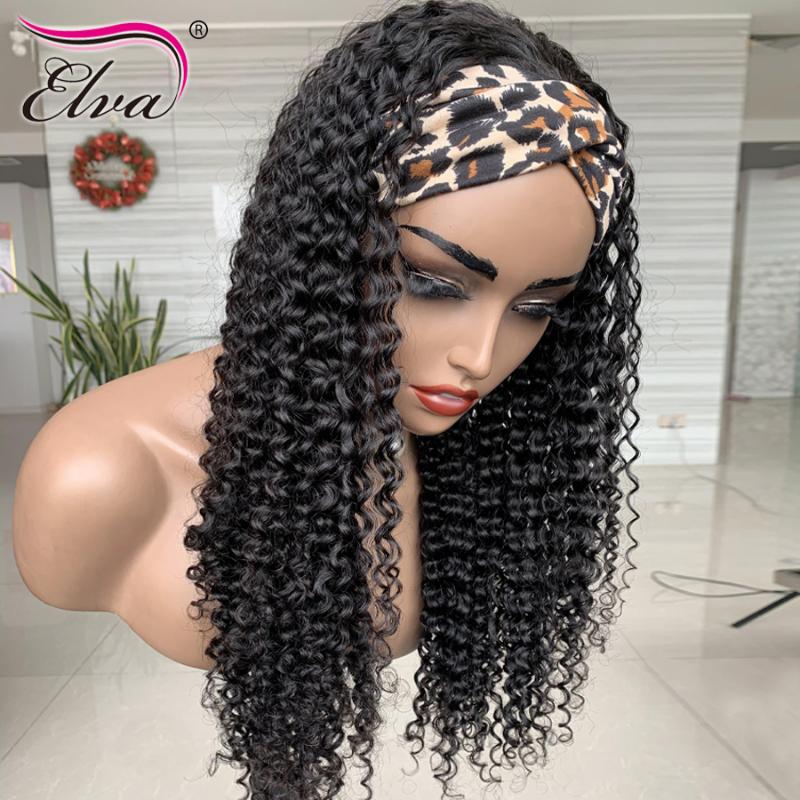 

Curly Human Hair Headband Wig Brazilian Headband Human Hair Wigs For Black Women Remy Machine Made Wigs 150 Density Elva, As pic