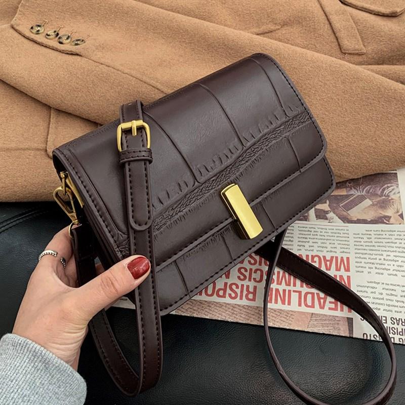 

Retro Stone Pattern Crossbody Bags for Women 2021 New Small Flap Messenger Handbag Female Quality Square Pu Leather Shoulder Bag, Black