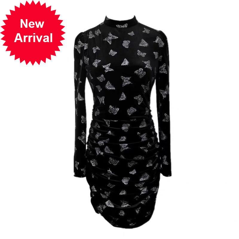 

2021 New -new Night of Party Velvet Sparkly Gilding Thin Girly Nightclub Butterfly Sexy Bodycon Dress Fa4e, Blue