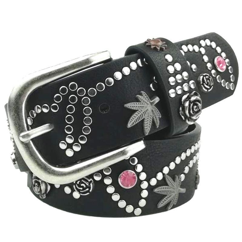 

Rivet Belts High Quality Designer Women Belts Brand Waist Belt For Women Casual Pin Buckle Female Strap For Jeans, Black