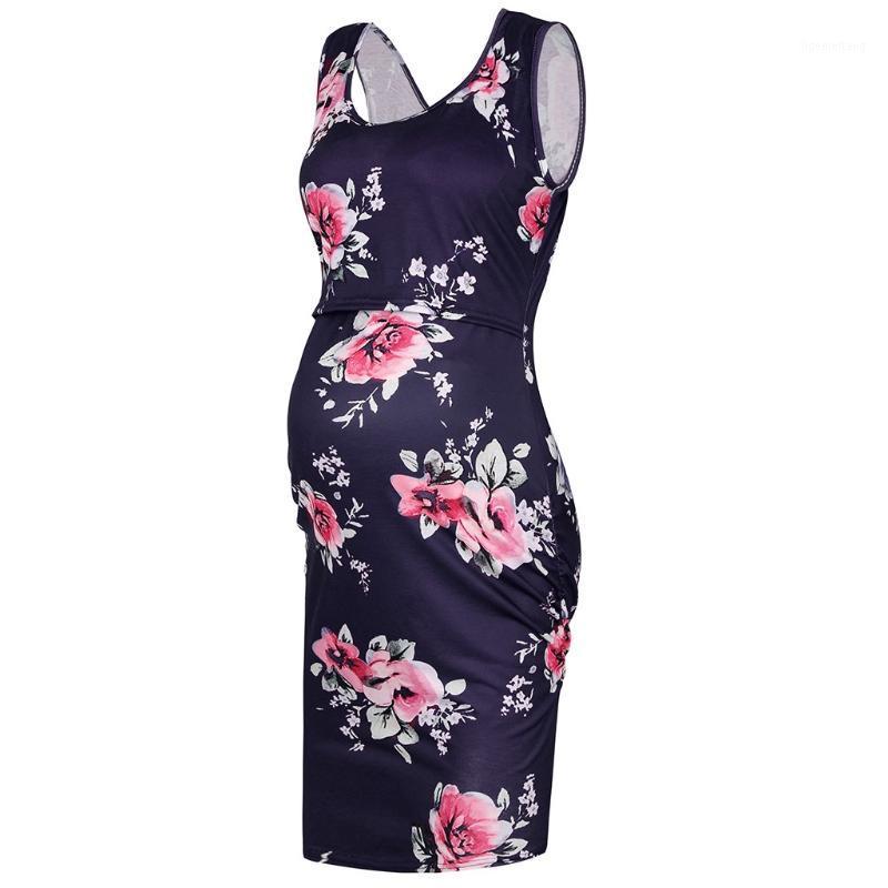 

Maternity Dresses Floral Print Sleeveless Casual Nursing Dress Breastfeeding Summer Elegant Party Pregnant Women Clothes Vestido1, Navy
