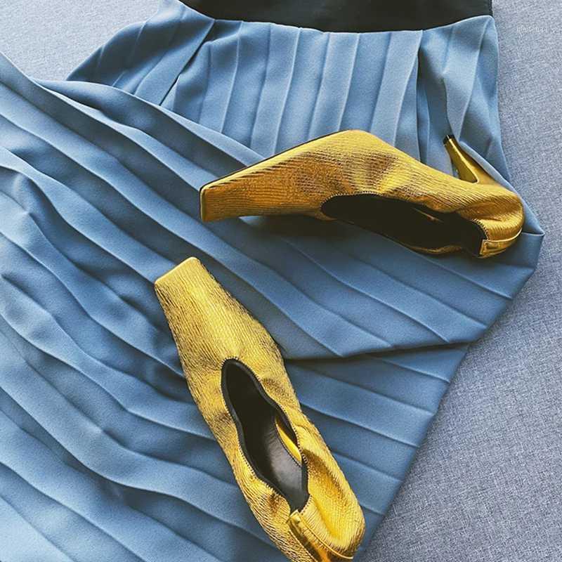 

Gold Square Toe High Heel Pumps Pleated Leather Vintage Witch Shoes Women's Soft Leather Career Shoes for Work Pumps1, Sky blue