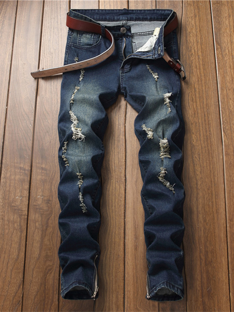 

2021 New Man's Zipper Feet Thin Brim Breeches Cotton Male They Denim Joker Pants Tidal Jeans 180W, Blue