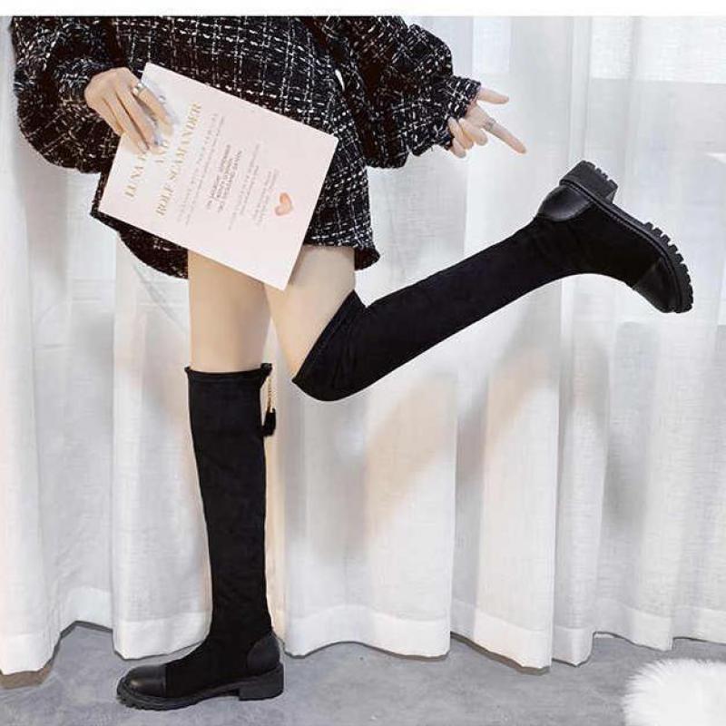 

YTMTLOY 2020 Hot Sale Winter Autumn And Winter High-tube Suede Women's Boots Fashion Black Square High-top Boots