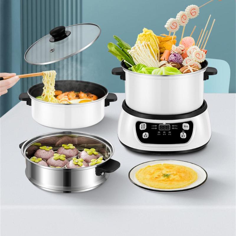 

110V 2L Multifunctional Electric Cooker Heating Pan Electric Cooking Pot Hotpot Noodles Eggs Soup Steamer US Plug