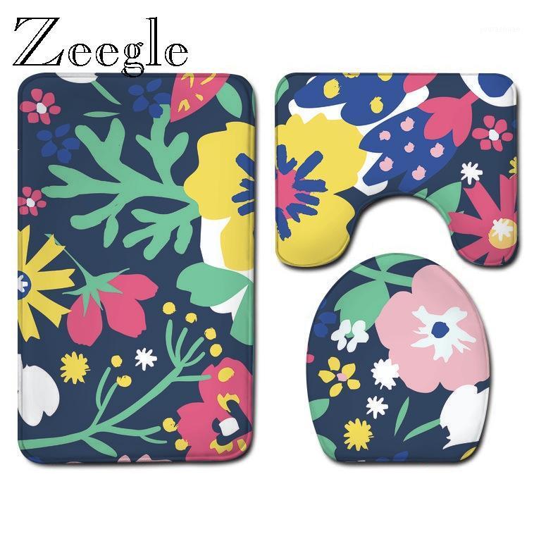 

Printed Toilet Mat Flannel Bathroom Carpet Rug Bath Mat Absorbent U-Shaped Toilet Rug Set Anti-slip Shower Room Floor1