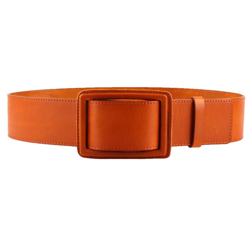 

High Quality Leather Cow Skin Women Wide Belt Soft Fashion Cummerbund Big Square Buckle No With Holes, Red