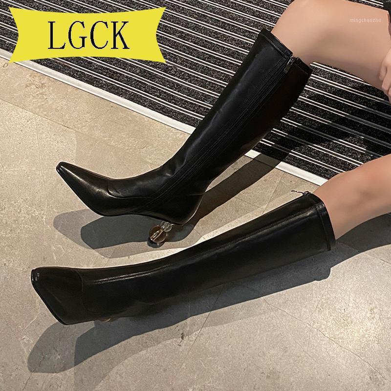 

plus Size 34-39 fashion Leather women boots Alien heel pointed toe ladies shoe solid color knee high boots Party Shoes Woman1, Beige