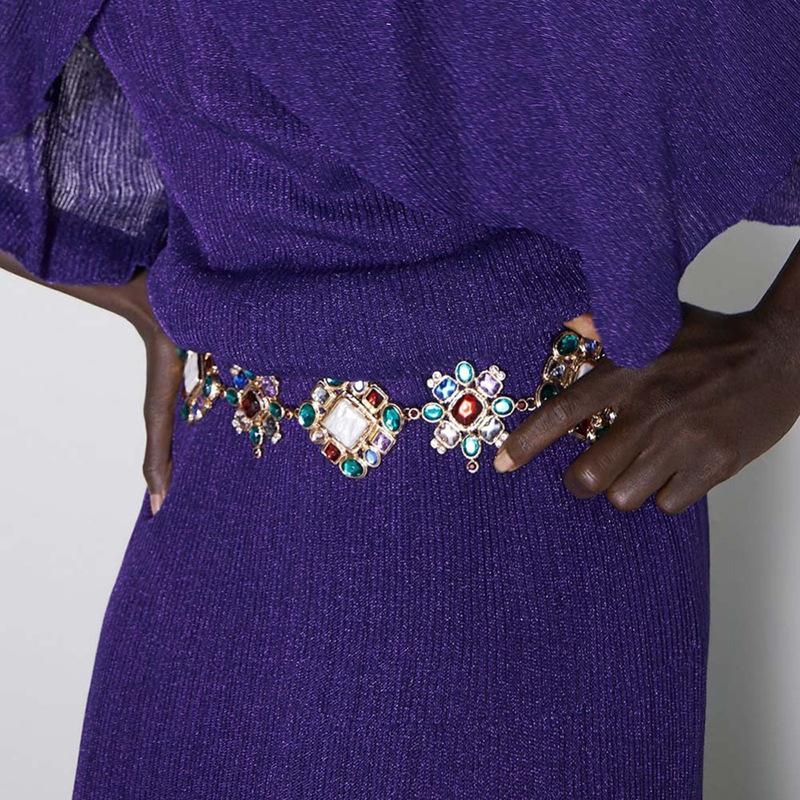 

Belts -selling Colorful Waist Chain, Exaggerated Diamond Inlaid Gemstone Flower Belt Everyday Versatile Accessory, Black