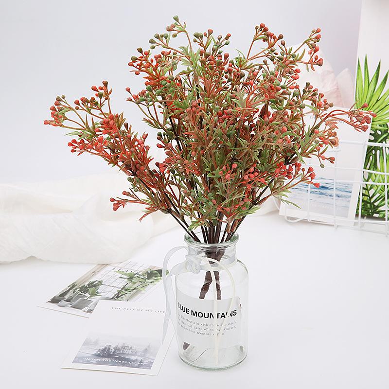 

Flone Artificial Plastic Flower Bouquet Mini Pearl Grass Aquatic Fake Plant Home Garden Flowers Wall Party Restaurant Decoration, Red