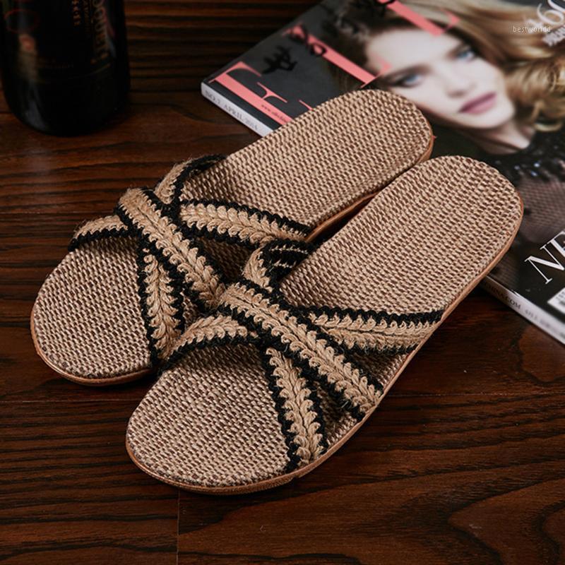 

2020 Sandals Women's Slippers Men Home Summer Cross Strap Ladies Casual Shoes Linen Slippers Comfortable Sandals Slip-on Wedge1, Black