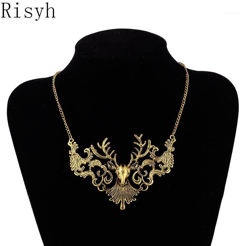 

Risyh Hot Explosion Exaggerated Retro Deer Metal Hollow Necklace Christmas New Year Accessories1