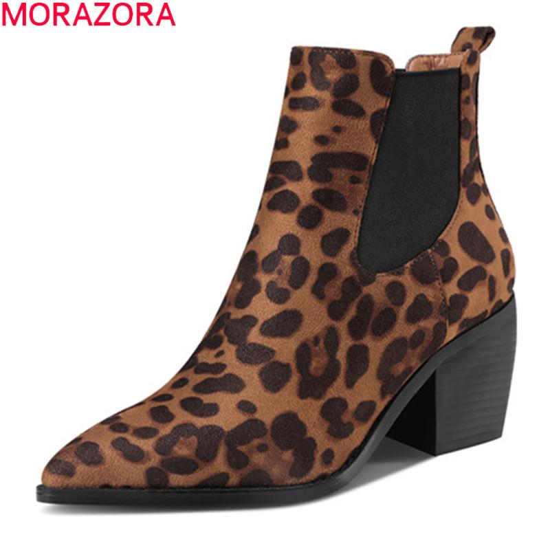 

MORAZORA 2020 Big size 34-43 women boots fashion Leopard high heels ladies shoes autumn winter ankle boots for woman, Black