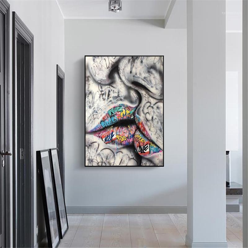 

Street Graffiti Kiss Wall Art Canvas Prints Abstract Art Canvas Paintings On The Wall Pictures For Living Room Home Decor1