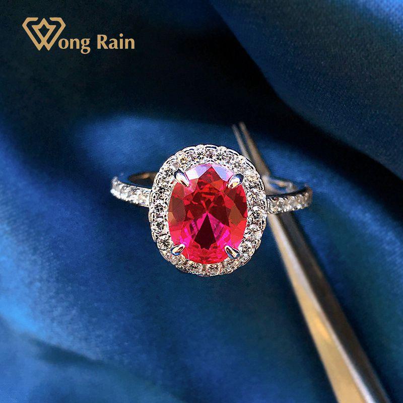 

Cluster Rings Wong Rain 100% 925 Sterling Silver Oval Cut Ruby Gemstone Wedding Engagement Vintage Ring For Women Gift Fine Jewelry Wholesal