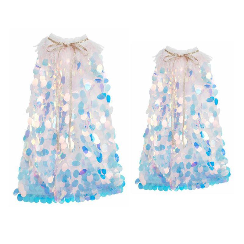 

Kids Girls Glitter Colorful Sequins Cape Rainbow Fish Scales Cloak Rope Cosplay