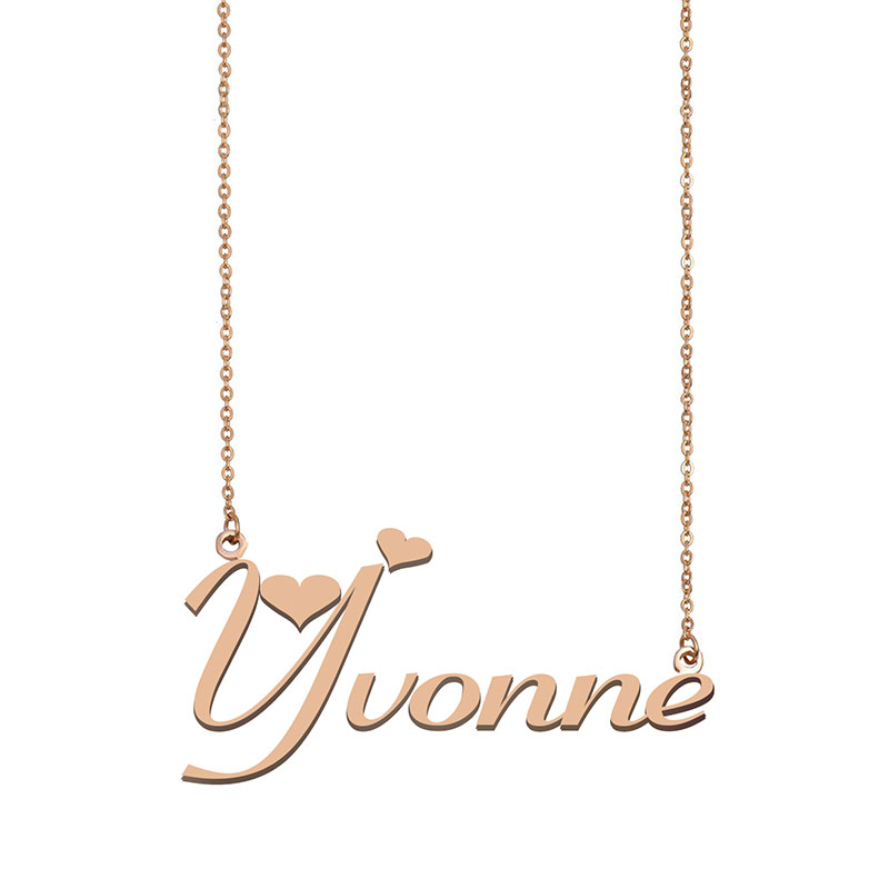 

Yvonne Name Necklace Custom Nameplate Pendant for Women Girls Birthday Gift Kids Best Friends Jewelry 18k Gold Plated Stainless Steel, Silver